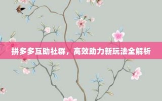 拼多多互助社群，高效助力新玩法全解析