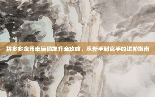 拼多多金币幸运值提升全攻略，从新手到高手的进阶指南