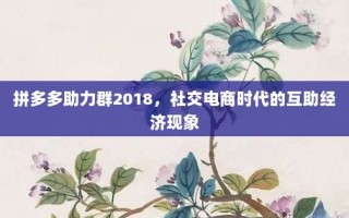 拼多多助力群2018，社交电商时代的互助经济现象