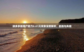 拼多多新用户助力0.01元现象深度解析，套路与真相