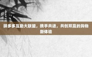 拼多多互助大联盟，携手共进，共创双赢的购物新体验
