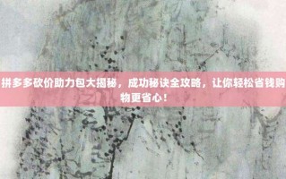 拼多多砍价助力包大揭秘，成功秘诀全攻略，让你轻松省钱购物更省心！