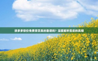 拼多多砍价免费拿货真的靠谱吗？深度解析背后的真相