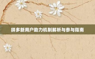 拼多新用户助力机制解析与参与指南