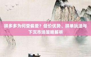 拼多多为何受偏爱？低价优势、拼单玩法与下沉市场策略解析