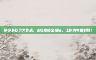 拼多多砍价大作战，省钱攻略全揭秘，让你购物更划算！