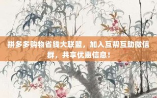 拼多多购物省钱大联盟，加入互帮互助微信群，共享优惠信息！