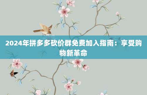 2024年拼多多砍价群免费加入指南:享受购物新革命-第1张图片-拼多多助力 2024年拼多多砍价群免费加入指南:享受购物新革命-第1张图片-拼多多助力