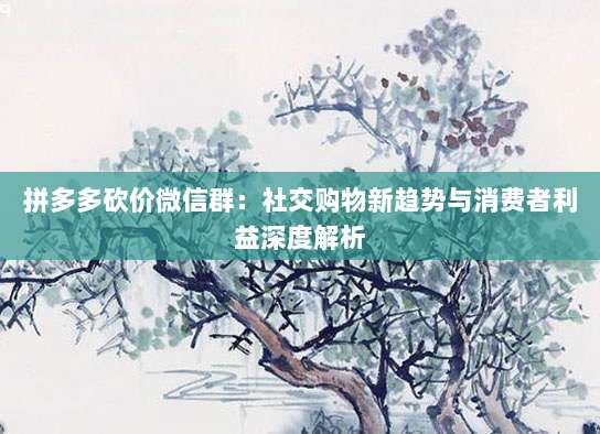 拼多多砍价微信群:社交购物新趋势与消费者利益深度解析-第1张图片-拼多多助力 拼多多砍价微信群:社交购物新趋势与消费者利益深度解析-第1张图片-拼多多助力