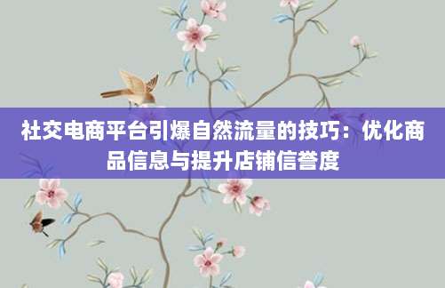 社交电商平台引爆自然流量的技巧:优化商品信息与提升店铺信誉度-第1张图片-拼多多助力 社交电商平台引爆自然流量的技巧:优化商品信息与提升店铺信誉度-第1张图片-拼多多助力