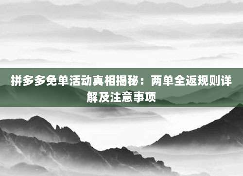 拼多多免单活动真相揭秘:两单全返规则详解及注意事项-第1张图片-拼多多助力 拼多多免单活动真相揭秘:两单全返规则详解及注意事项-第1张图片-拼多多助力