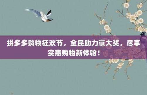 拼多多购物狂欢节,全民助力赢大奖,尽享实惠购物新体验!-第1张图片-拼多多助力 拼多多购物狂欢节,全民助力赢大奖,尽享实惠购物新体验!-第1张图片-拼多多助力