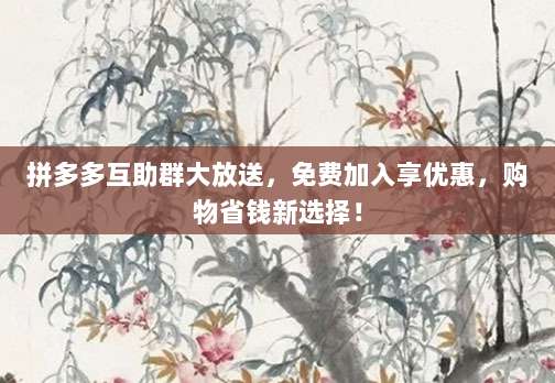 拼多多互助群大放送,免费加入享优惠,购物省钱新选择!-第1张图片-拼多多助力 拼多多互助群大放送,免费加入享优惠,购物省钱新选择!-第1张图片-拼多多助力