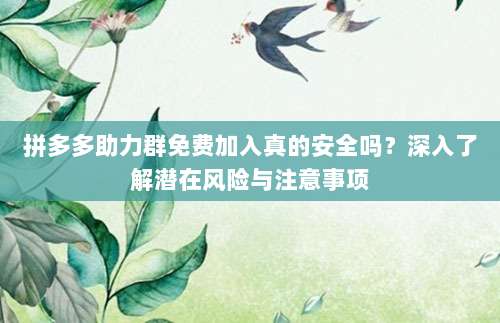 拼多多助力群免费加入真的安全吗?深入了解潜在风险与注意事项-第1张图片-拼多多助力 拼多多助力群免费加入真的安全吗?深入了解潜在风险与注意事项-第1张图片-拼多多助力
