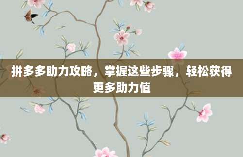 拼多多助力攻略,掌握这些步骤,轻松获得更多助力值-第1张图片-拼多多助力 拼多多助力攻略,掌握这些步骤,轻松获得更多助力值-第1张图片-拼多多助力