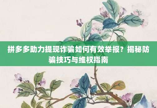 拼多多助力提现诈骗如何有效举报？揭秘防骗技巧与维权指南-第1张图片-拼多多助力