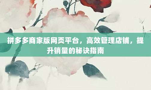 拼多多商家版网页平台,高效管理店铺,提升销量的秘诀指南-第1张图片-拼多多助力 拼多多商家版网页平台,高效管理店铺,提升销量的秘诀指南-第1张图片-拼多多助力