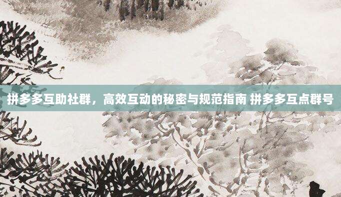 拼多多互助社群,高效互动的秘密与规范指南 拼多多互点群号-第1张图片-拼多多助力 拼多多互助社群,高效互动的秘密与规范指南 拼多多互点群号-第1张图片-拼多多助力