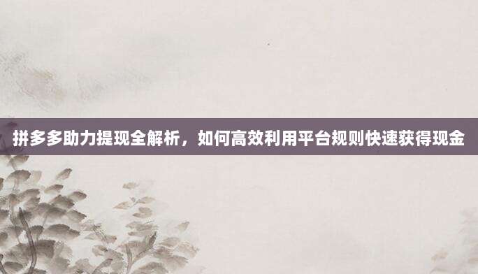 拼多多助力提现全解析,如何高效利用平台规则快速获得现金-第1张图片-拼多多助力 拼多多助力提现全解析,如何高效利用平台规则快速获得现金-第1张图片-拼多多助力