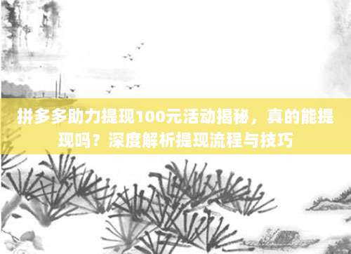 拼多多助力提现100元活动揭秘,真的能提现吗?深度解析提现流程与技巧-第1张图片-拼多多助力 拼多多助力提现100元活动揭秘,真的能提现吗?深度解析提现流程与技巧-第1张图片-拼多多助力