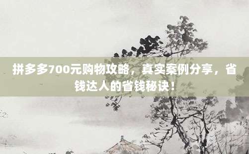 拼多多700元购物攻略，真实案例分享，省钱达人的省钱秘诀！-第1张图片-拼多多助力