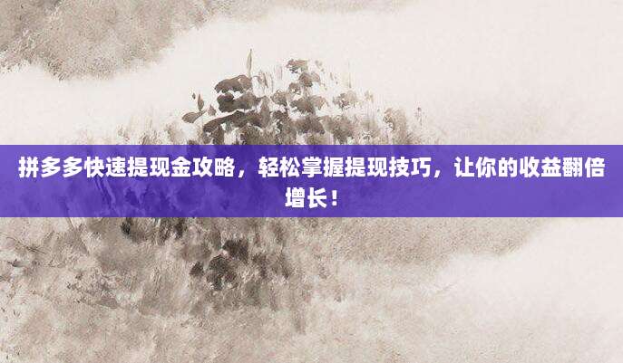 拼多多快速提现金攻略，轻松掌握提现技巧，让你的收益翻倍增长！-第1张图片-拼多多助力