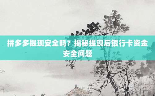 拼多多提现安全吗？揭秘提现后银行卡资金安全问题-第1张图片-拼多多助力