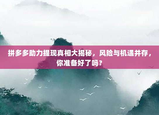 拼多多助力提现真相大揭秘,风险与机遇并存,你准备好了吗?-第1张图片-拼多多助力 拼多多助力提现真相大揭秘,风险与机遇并存,你准备好了吗?-第1张图片-拼多多助力