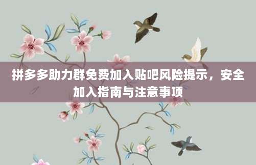 拼多多助力群免费加入贴吧风险提示,安全加入指南与注意事项-第1张图片-拼多多助力 拼多多助力群免费加入贴吧风险提示,安全加入指南与注意事项-第1张图片-拼多多助力