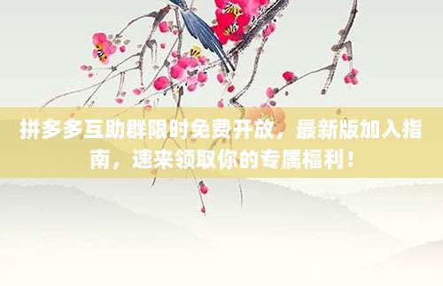 拼多多互助群限时免费开放,最新版加入指南,速来领取你的专属福利!-第1张图片-拼多多助力 拼多多互助群限时免费开放,最新版加入指南,速来领取你的专属福利!-第1张图片-拼多多助力