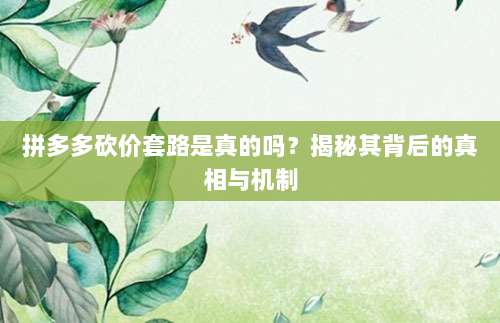 拼多多砍价套路是真的吗?揭秘其背后的真相与机制-第1张图片-拼多多助力 拼多多砍价套路是真的吗?揭秘其背后的真相与机制-第1张图片-拼多多助力