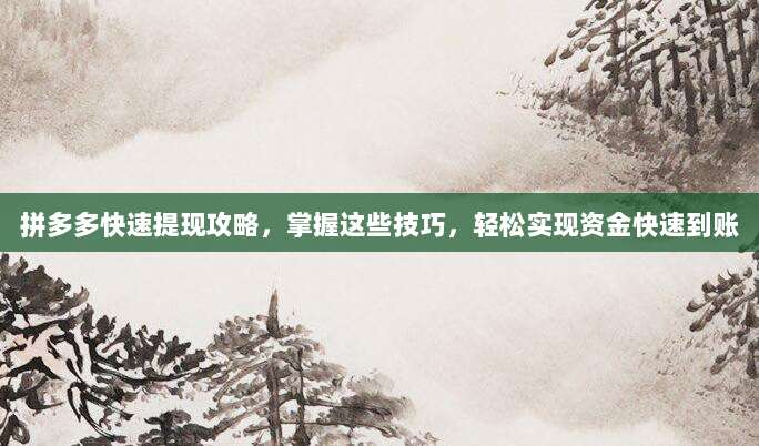 拼多多快速提现攻略，掌握这些技巧，轻松实现资金快速到账-第1张图片-拼多多助力