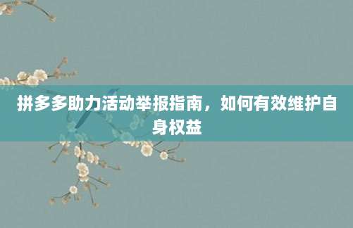 拼多多助力活动举报指南,如何有效维护自身权益-第1张图片-拼多多助力 拼多多助力活动举报指南,如何有效维护自身权益-第1张图片-拼多多助力