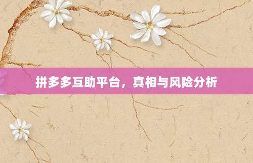 拼多多互助平台,真相与风险分析-第1张图片-拼多多助力 拼多多互助平台,真相与风险分析-第1张图片-拼多多助力