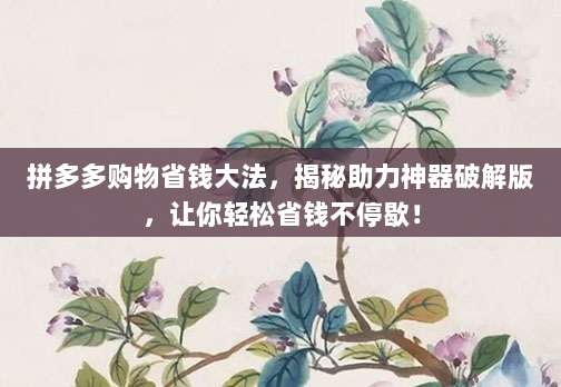 拼多多购物省钱大法，揭秘助力神器破解版，让你轻松省钱不停歇！-第1张图片-拼多多助力