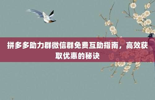 拼多多助力群微信群免费互助指南,高效获取优惠的秘诀-第1张图片-拼多多助力 拼多多助力群微信群免费互助指南,高效获取优惠的秘诀-第1张图片-拼多多助力