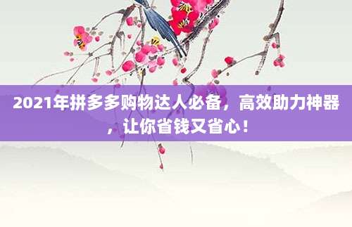 2021年拼多多购物达人必备,高效助力神器,让你省钱又省心!-第1张图片-拼多多助力 2021年拼多多购物达人必备,高效助力神器,让你省钱又省心!-第1张图片-拼多多助力