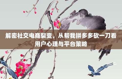 解密社交电商裂变,从帮我拼多多砍一刀看用户心理与平台策略-第1张图片-拼多多助力 解密社交电商裂变,从帮我拼多多砍一刀看用户心理与平台策略-第1张图片-拼多多助力