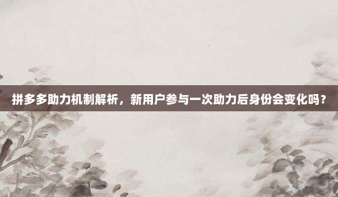 拼多多助力机制解析，新用户参与一次助力后身份会变化吗？-第1张图片-拼多多助力