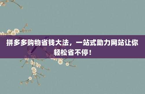 拼多多购物省钱大法，一站式助力网站让你轻松省不停！-第1张图片-拼多多助力