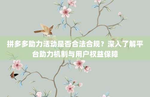 拼多多助力活动是否合法合规?深入了解平台助力机制与用户权益保障-第1张图片-拼多多助力 拼多多助力活动是否合法合规?深入了解平台助力机制与用户权益保障-第1张图片-拼多多助力