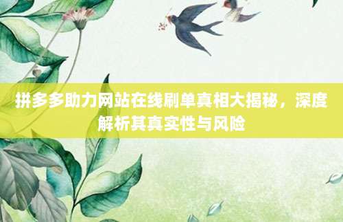 拼多多助力网站在线刷单真相大揭秘,深度解析其真实性与风险-第1张图片-拼多多助力 拼多多助力网站在线刷单真相大揭秘,深度解析其真实性与风险-第1张图片-拼多多助力