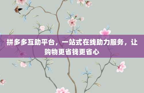 拼多多互助平台，一站式在线助力服务，让购物更省钱更省心-第1张图片-拼多多助力