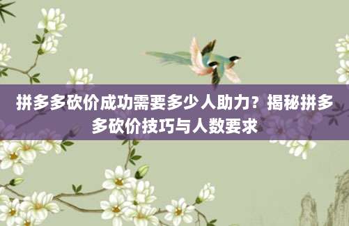 拼多多砍价成功需要多少人助力?揭秘拼多多砍价技巧与人数要求-第1张图片-拼多多助力 拼多多砍价成功需要多少人助力?揭秘拼多多砍价技巧与人数要求-第1张图片-拼多多助力