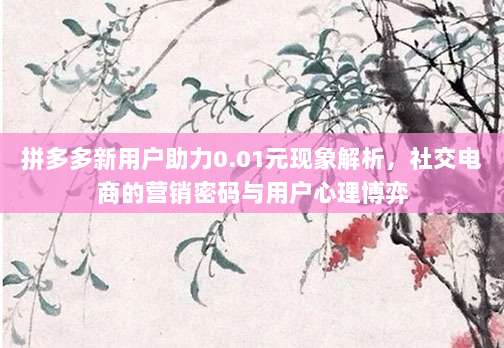 拼多多新用户助力0.01元现象解析,社交电商的营销密码与用户心理博弈-第1张图片-拼多多助力 拼多多新用户助力0.01元现象解析,社交电商的营销密码与用户心理博弈-第1张图片-拼多多助力