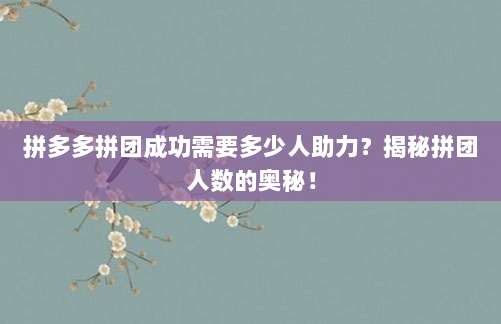 拼多多拼团成功需要多少人助力?揭秘拼团人数的奥秘!-第1张图片-拼多多助力 拼多多拼团成功需要多少人助力?揭秘拼团人数的奥秘!-第1张图片-拼多多助力