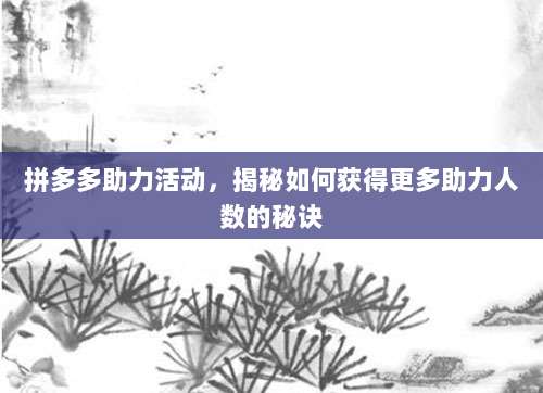 拼多多助力活动,揭秘如何获得更多助力人数的秘诀-第1张图片-拼多多助力 拼多多助力活动,揭秘如何获得更多助力人数的秘诀-第1张图片-拼多多助力