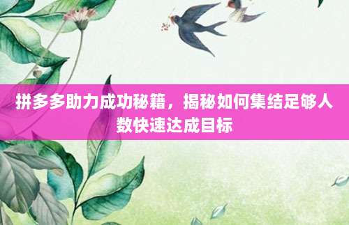 拼多多助力成功秘籍,揭秘如何集结足够人数快速达成目标-第1张图片-拼多多助力 拼多多助力成功秘籍,揭秘如何集结足够人数快速达成目标-第1张图片-拼多多助力