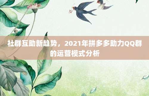 社群互助新趋势,2021年拼多多助力QQ群的运营模式分析-第1张图片-拼多多助力 社群互助新趋势,2021年拼多多助力QQ群的运营模式分析-第1张图片-拼多多助力
