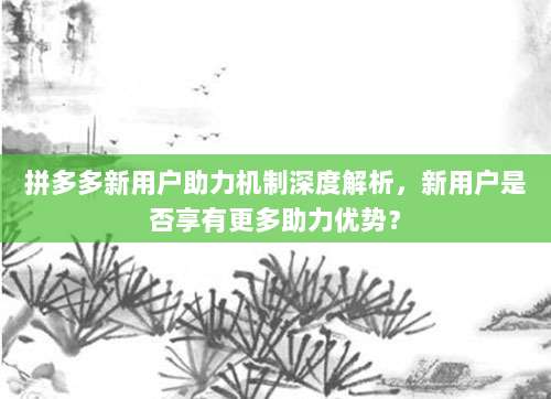 拼多多新用户助力机制深度解析，新用户是否享有更多助力优势？-第1张图片-拼多多助力